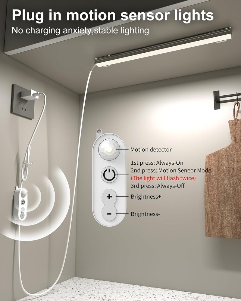 ASOCO Motion Sensor Dimmable Led Under Cabinet Lighting,12 inches Plug in Led Counter Light Bars, Daylight White 4500K Led Light Bar for Kitchen/Closet/Wardrobe/Shelf/Desk/Display Case - Image 2